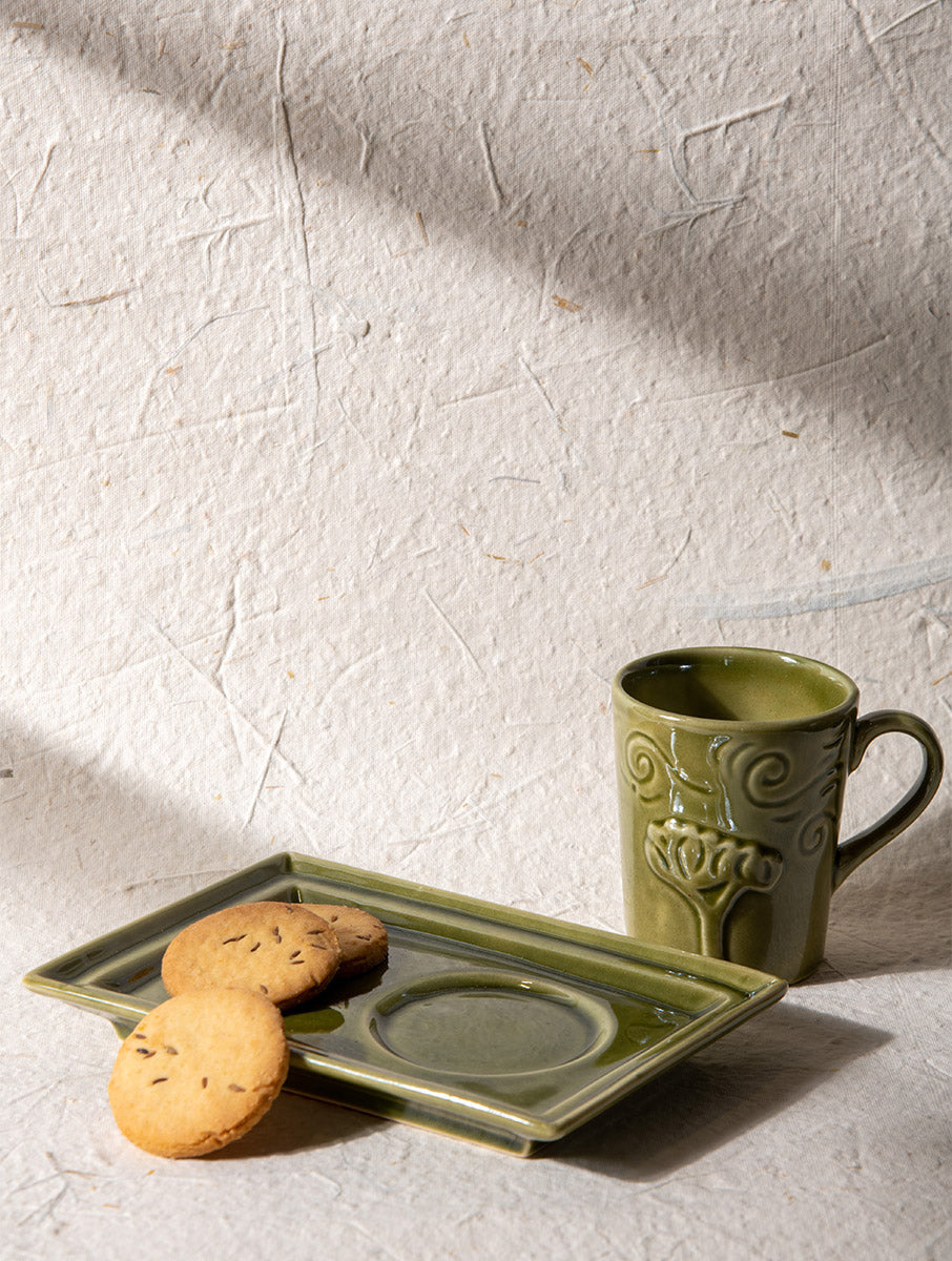 Breeze Tea-time, Mug & Platter Set of 2 - Olive