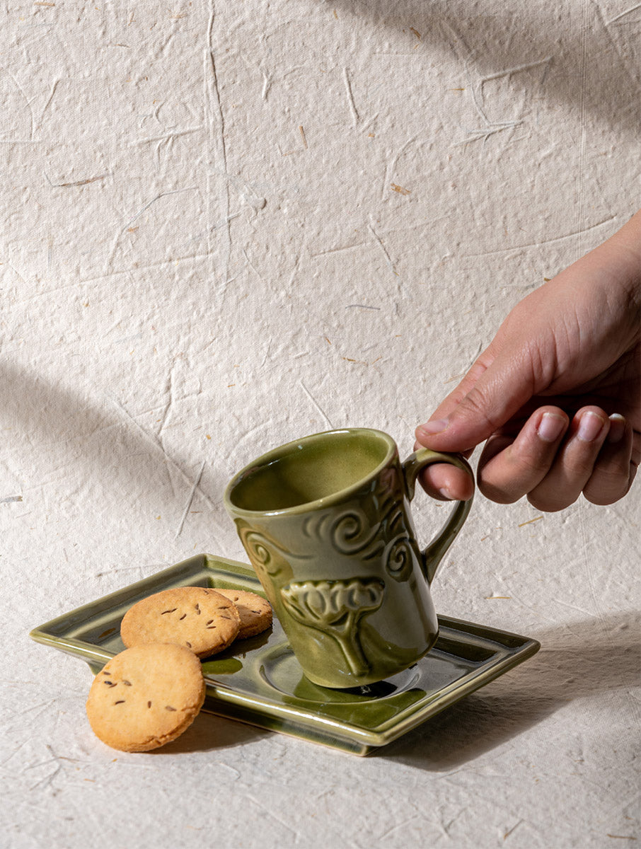 Breeze Tea-time, Mug & Platter Set of 2 - Olive