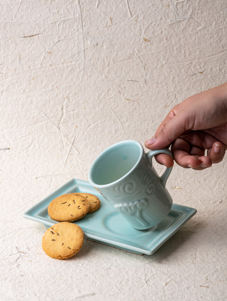 Breeze Tea-time, Mug & Platter Set of 2 - Blue