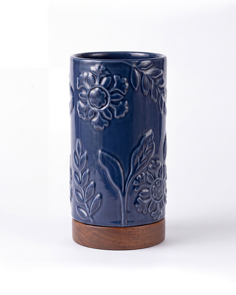 Midnight Bloom Vase with Wooden Base | Forest Folklore