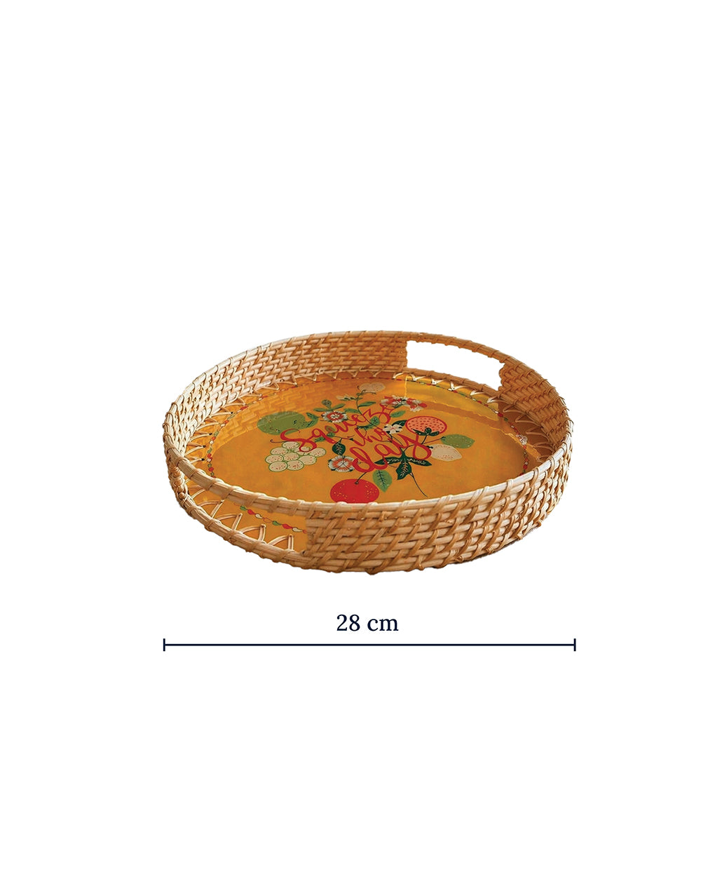 Squeeze the Day Rattan Carry Tray ( Round) | Citrus Zest