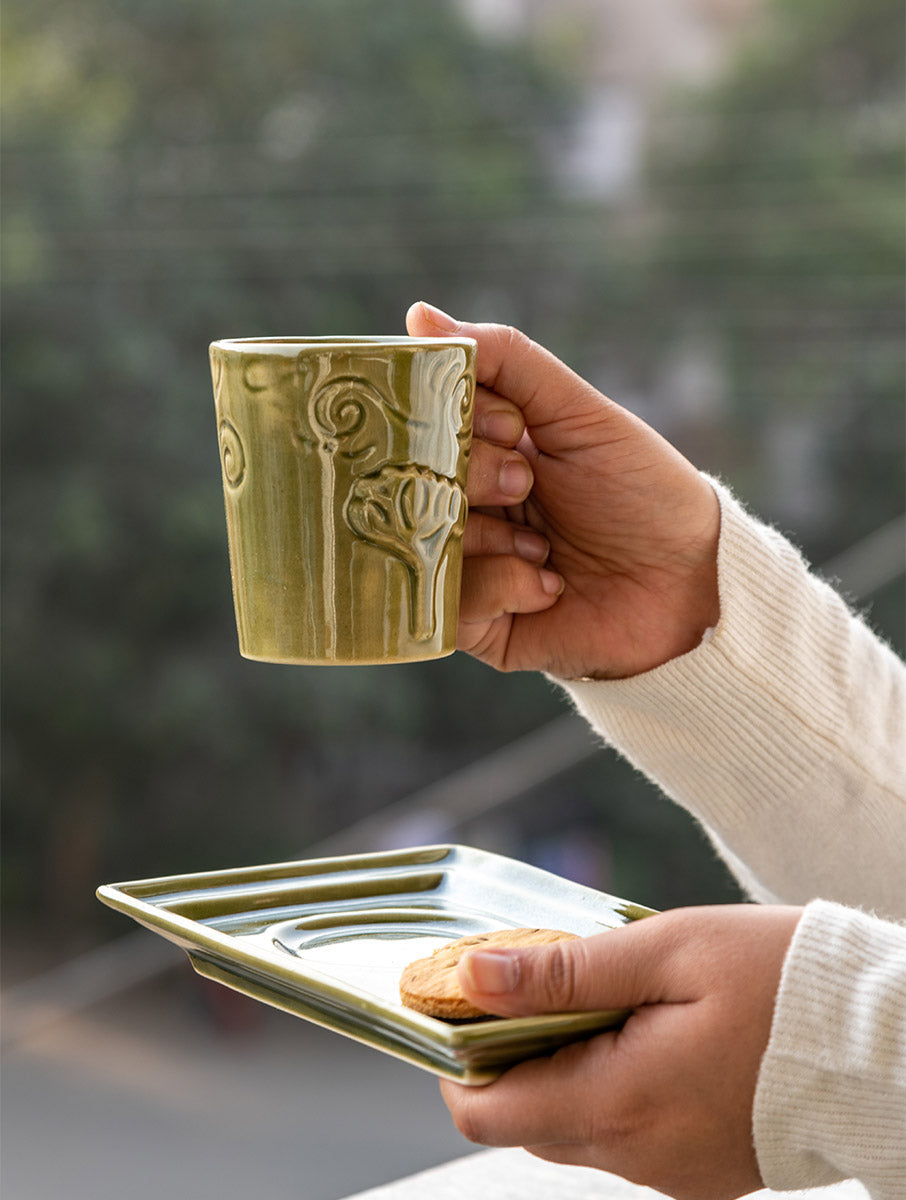 Breeze Tea-time, Mug & Platter Set of 2 - Olive