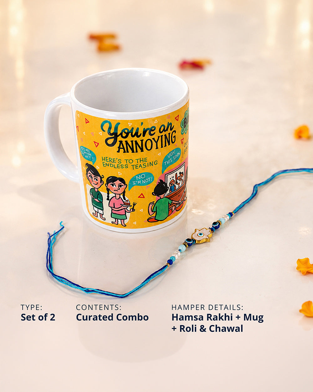 Hamsa Rakhi & Brew mug set of 2 - Threads of Joy