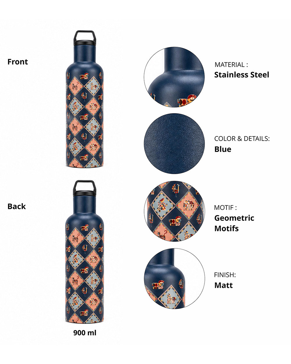 Jungle Jigsaw Insulated Steel Sipper - 900 ml | Forest Folklore