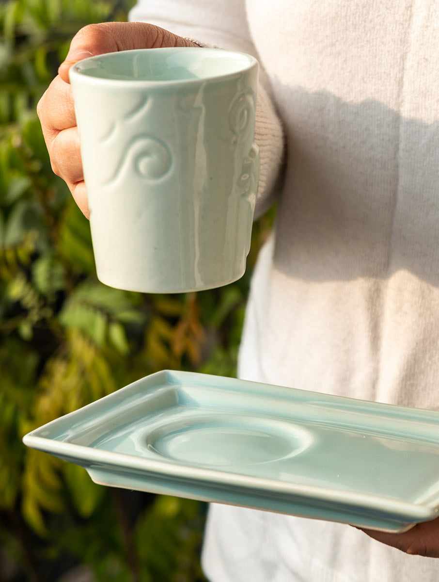 Breeze Tea-time, Mug & Platter Set of 2 - Blue