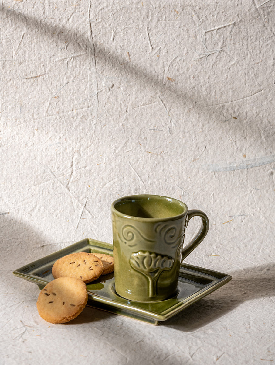 Breeze Tea-time, Mug & Platter Set of 2 - Olive