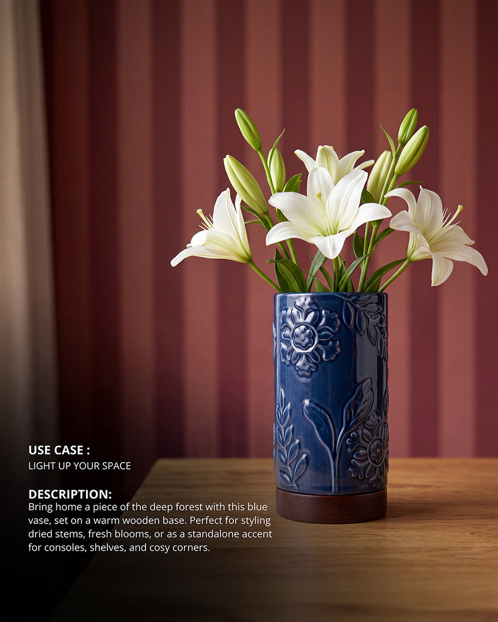 Midnight Bloom Vase with Wooden Base | Forest Folklore