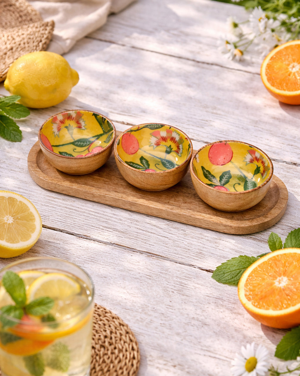 Limonata Trio Wooden Bowl Set | Citrus Zest