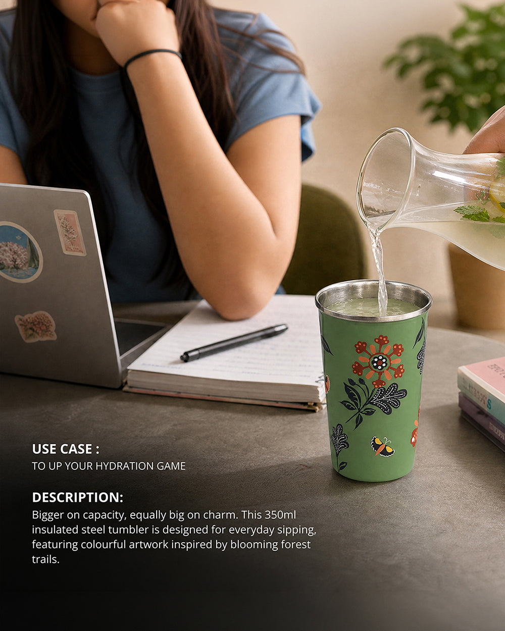 Bloom Steel Tumbler - 350 ml, Handpainted | Forest Folklore