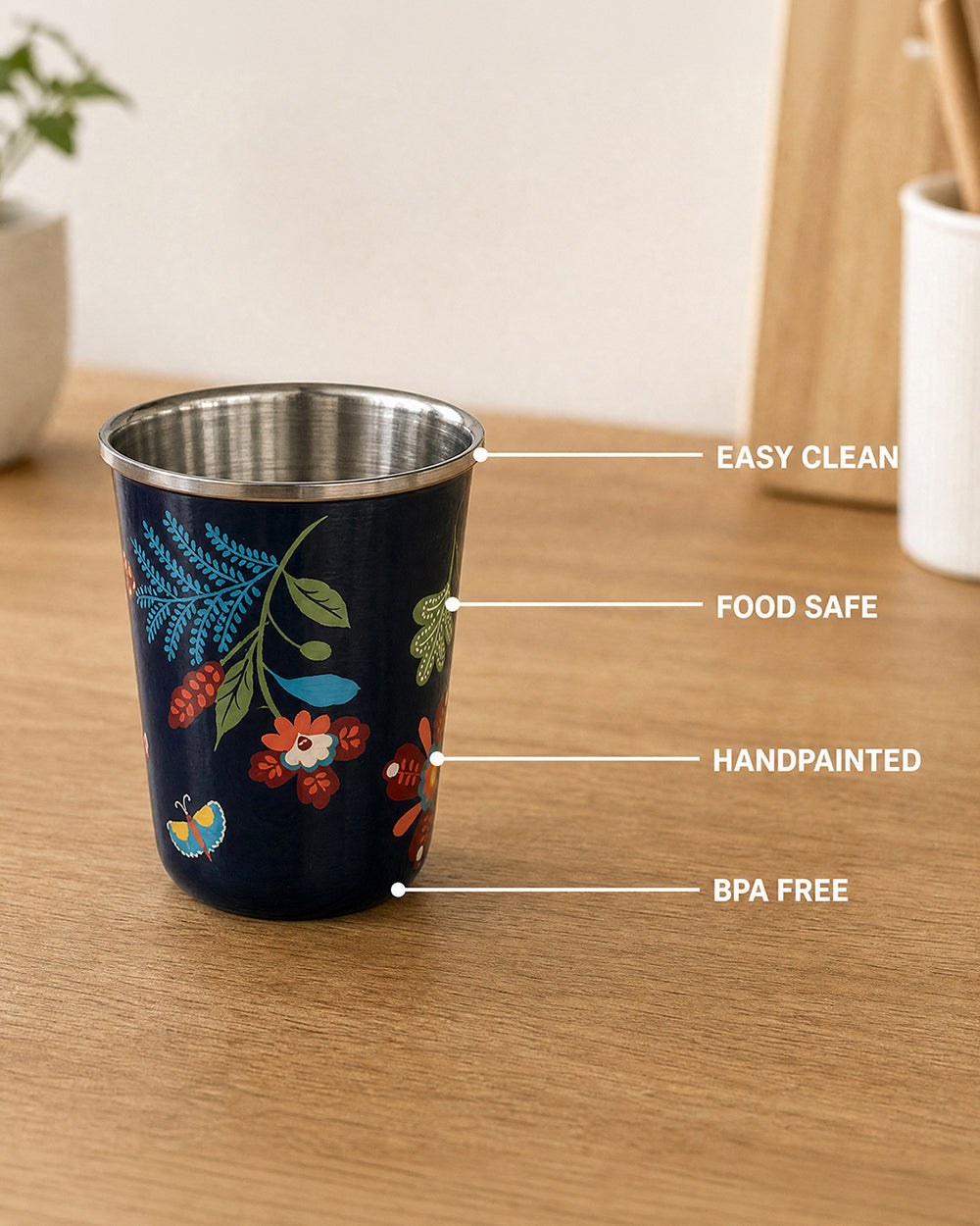 Bloom Steel Tumbler - 250 ml, Handpainted | Forest Folklore