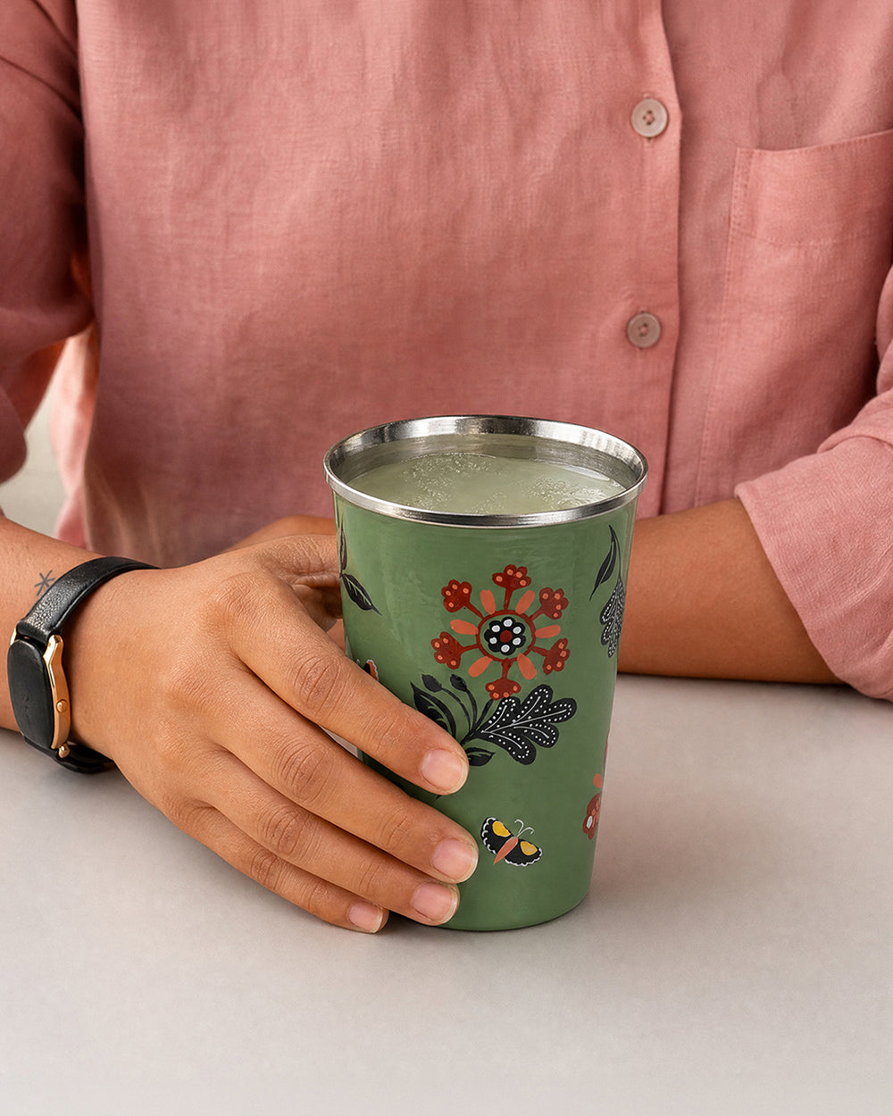 Bloom Steel Tumbler - 350 ml, Handpainted | Forest Folklore