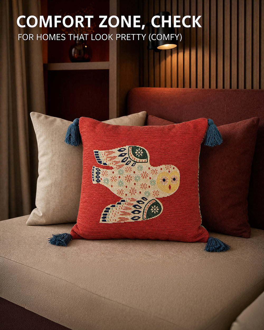 The Wise Owl jacquard Cushion Cover | Forest Folklore