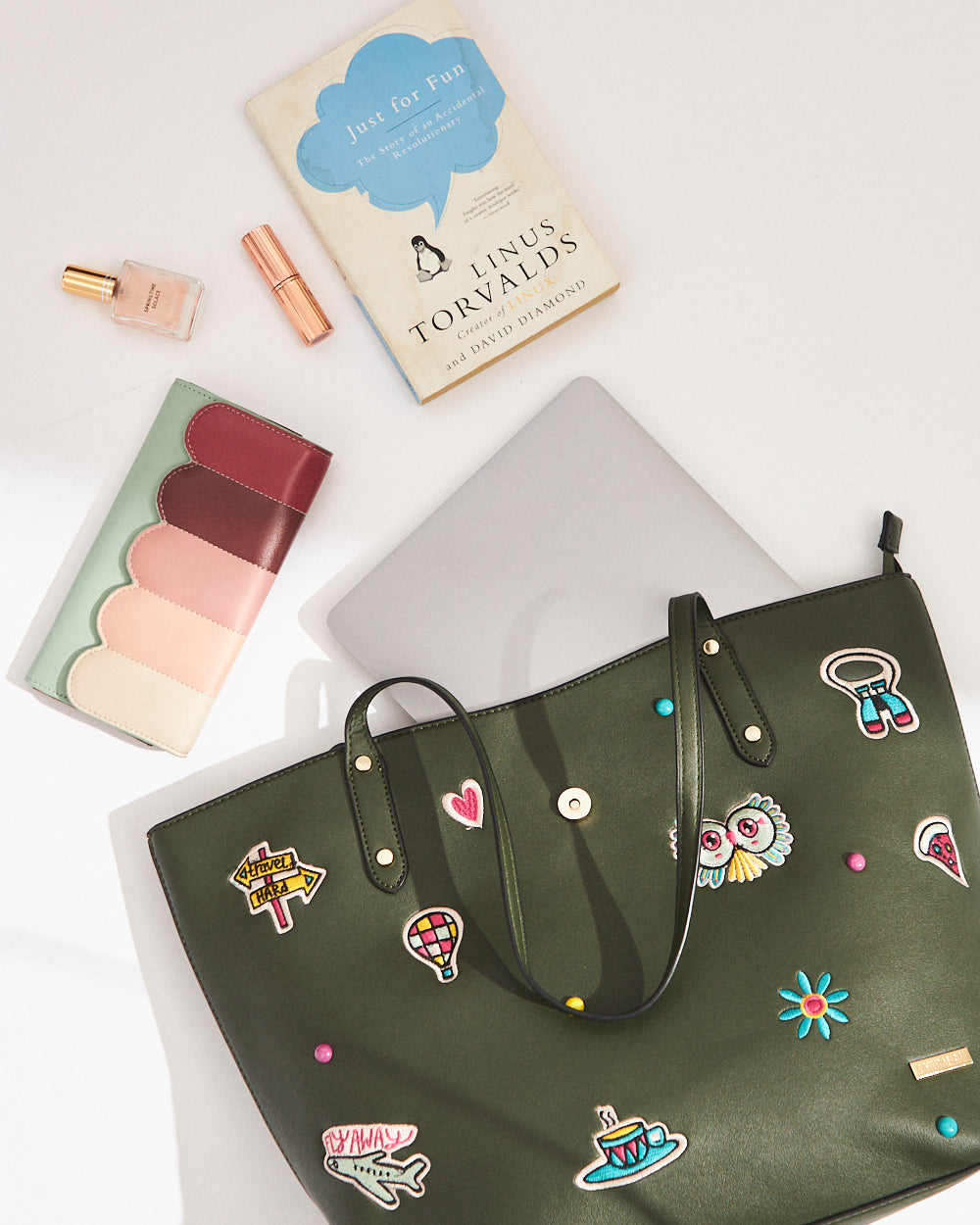 Embroidered Tote | Travel Patches - Tan