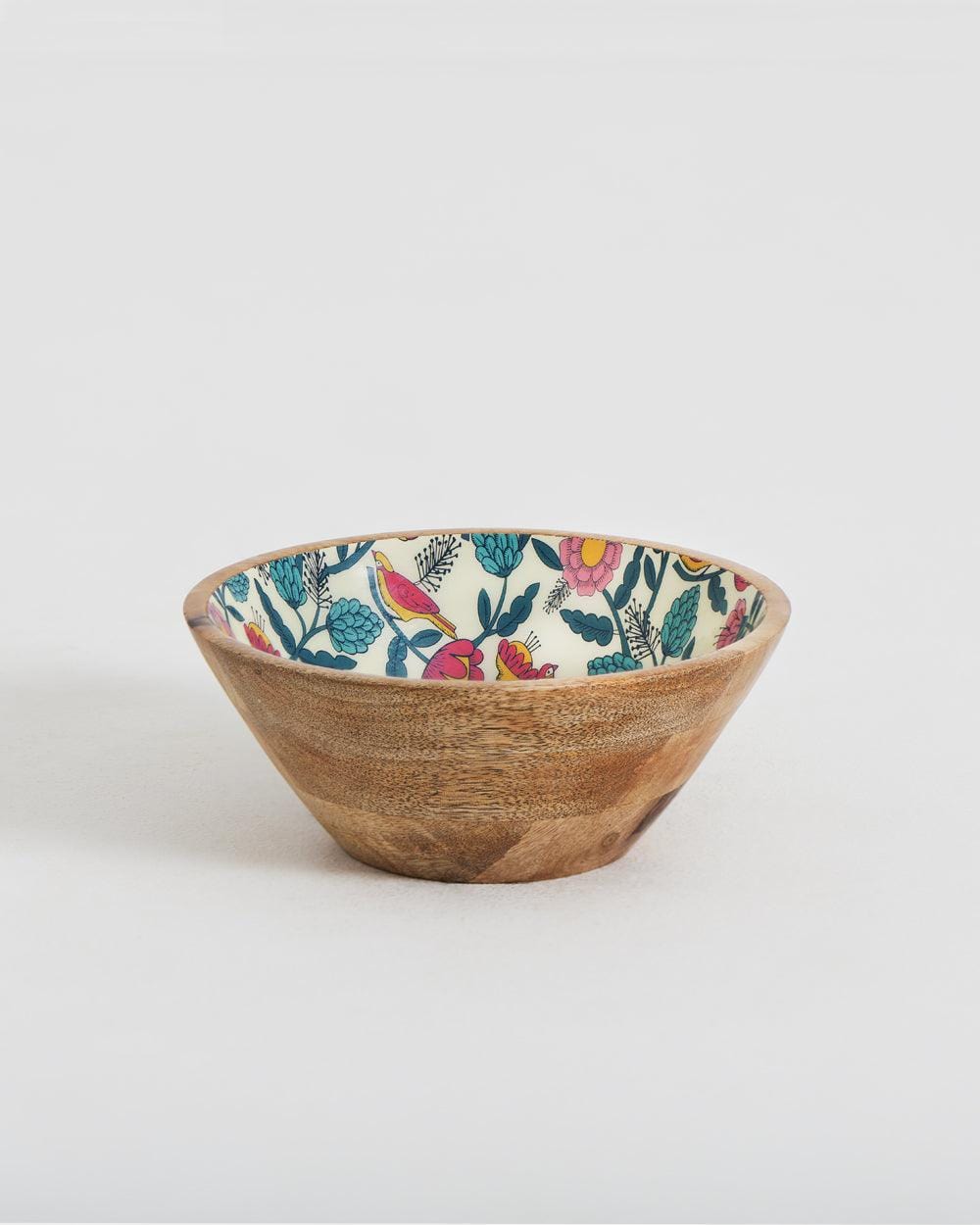Chumbak Country Wooden Large Bowl - Floral, 8”x 8” x 3.5”