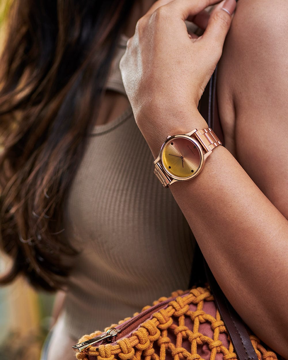 TEAL by Chumbak Sunset Ombre Watch, Metal link Strap