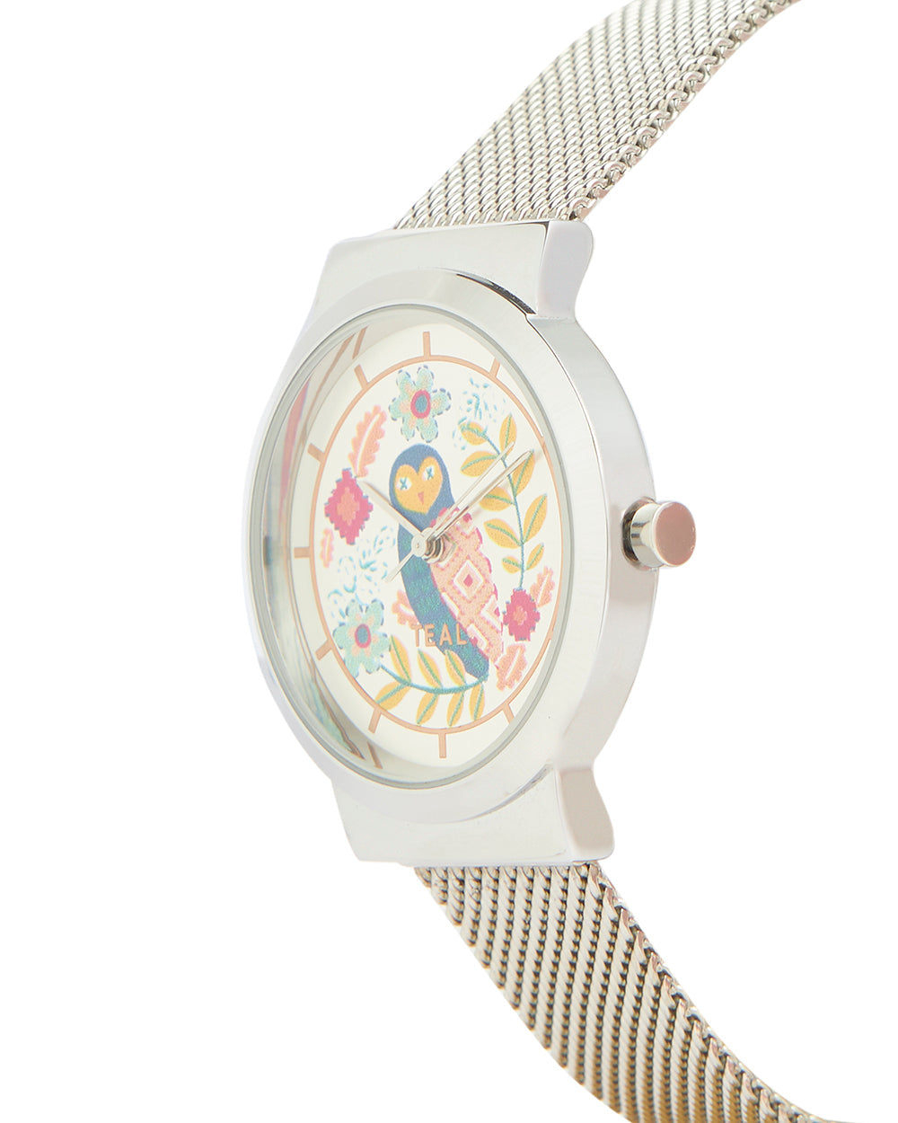 Teal by Chumbak Owlsome Watch | Metal Mesh Strap - Silver