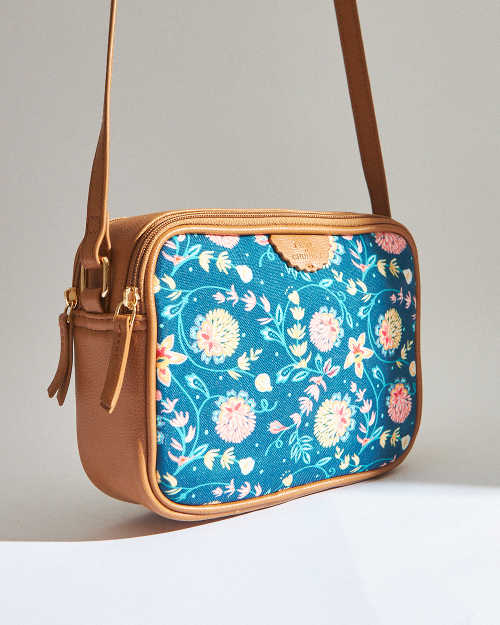 Teal by Chumbak Blue Bloom Box Sling Bag