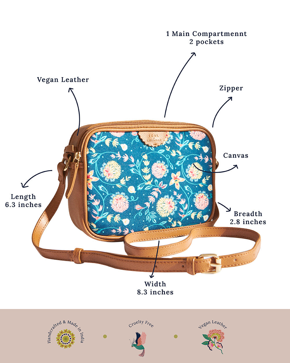 Teal by Chumbak Blue Bloom Box Sling Bag