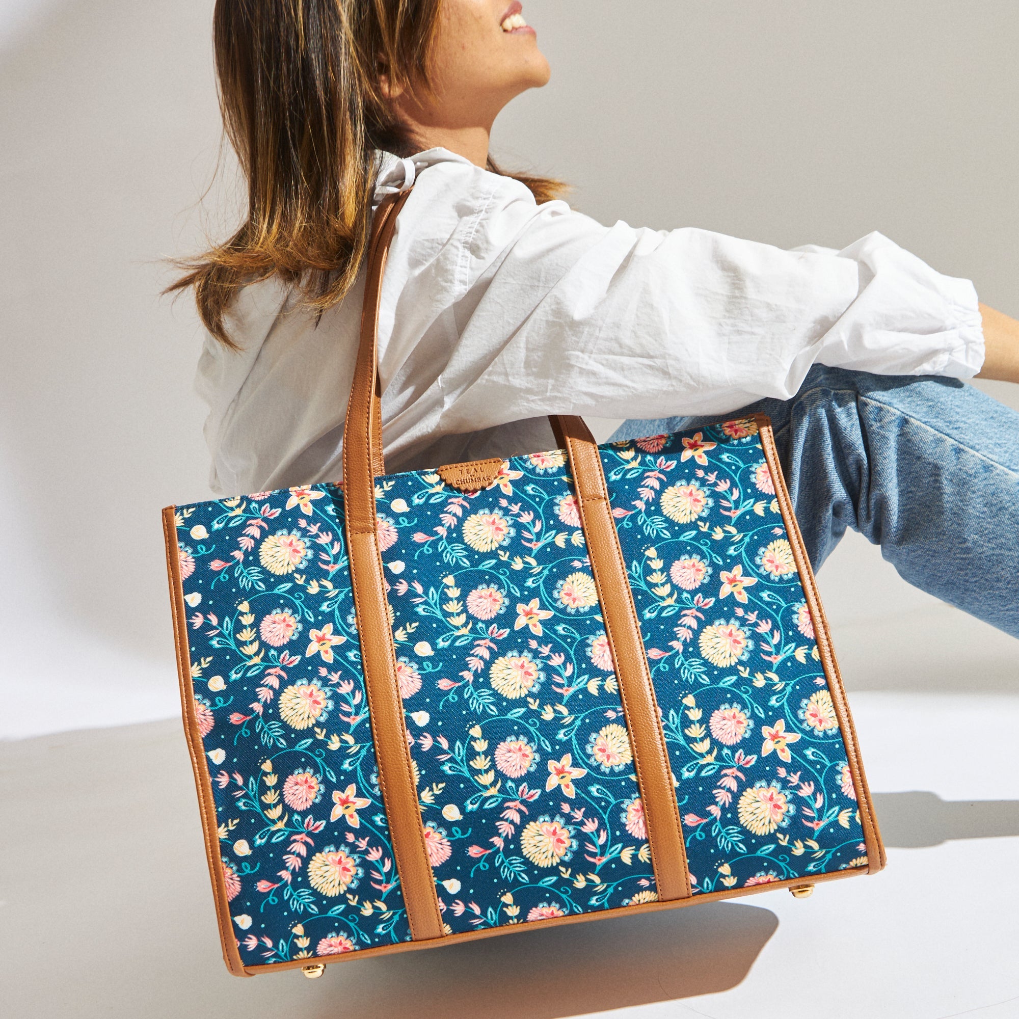 【HER NEON】 Bloom canvas knapsack No.5 Teal by Chumbak Blue Bloom Canvas Tote