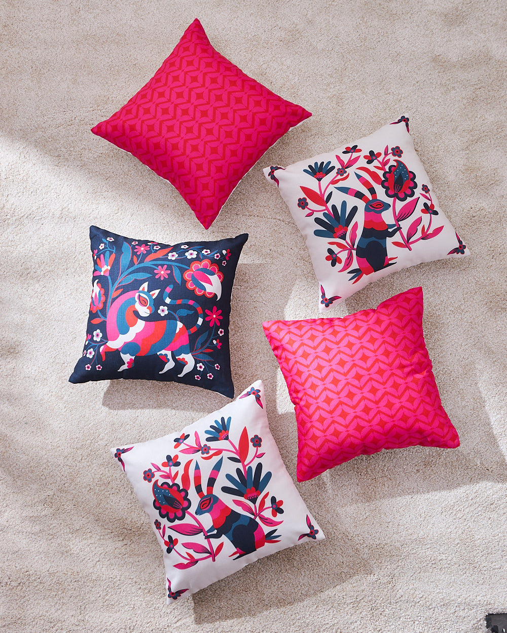 Teal by Chumbak | Otomi Safari 16" Cushion Cover, Set of 5