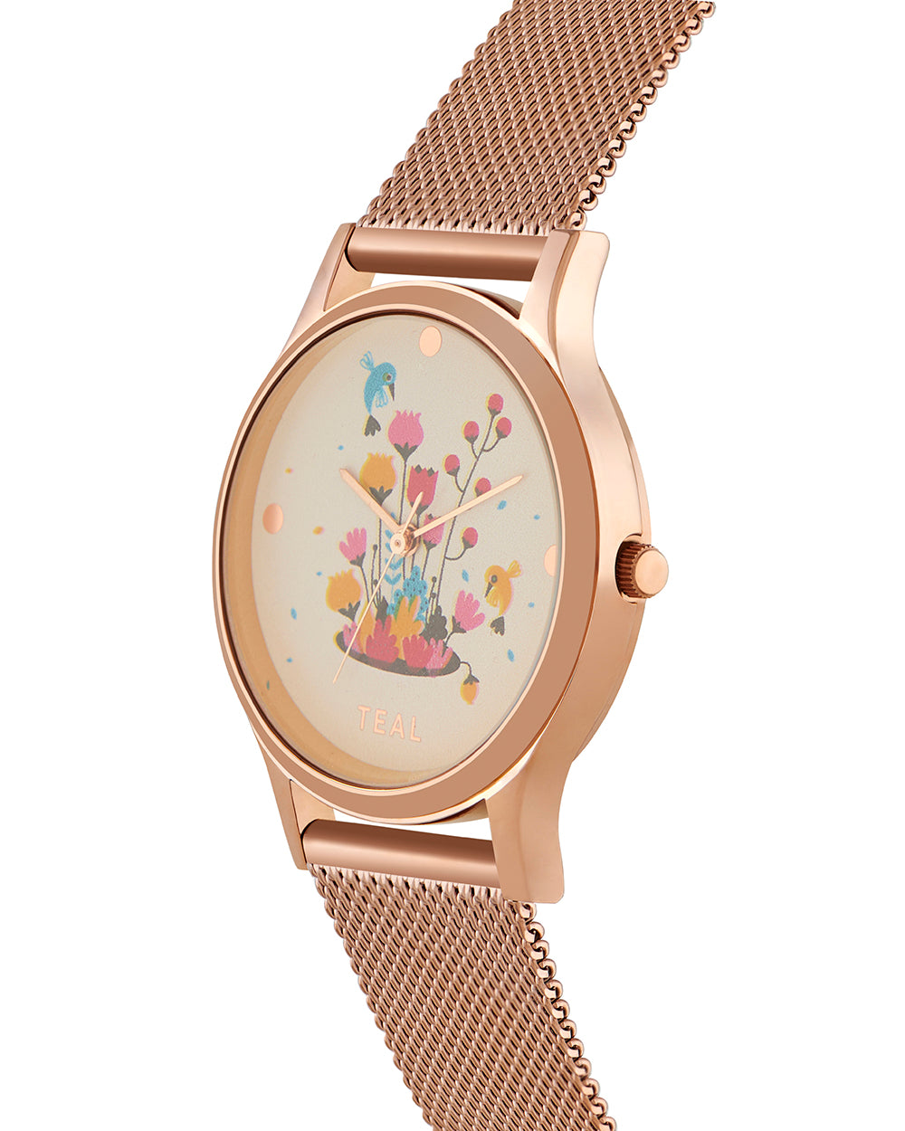 Teal By Chumbak | Flora Bunch Watch -Metal Mesh Strap