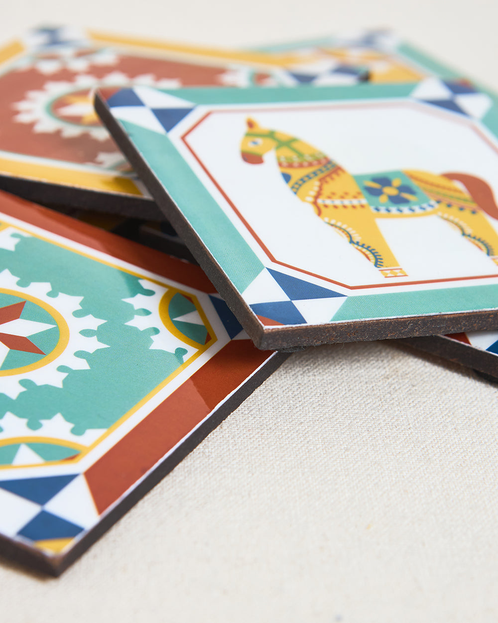 Karaikudi Tiles Coasters, Set of 6