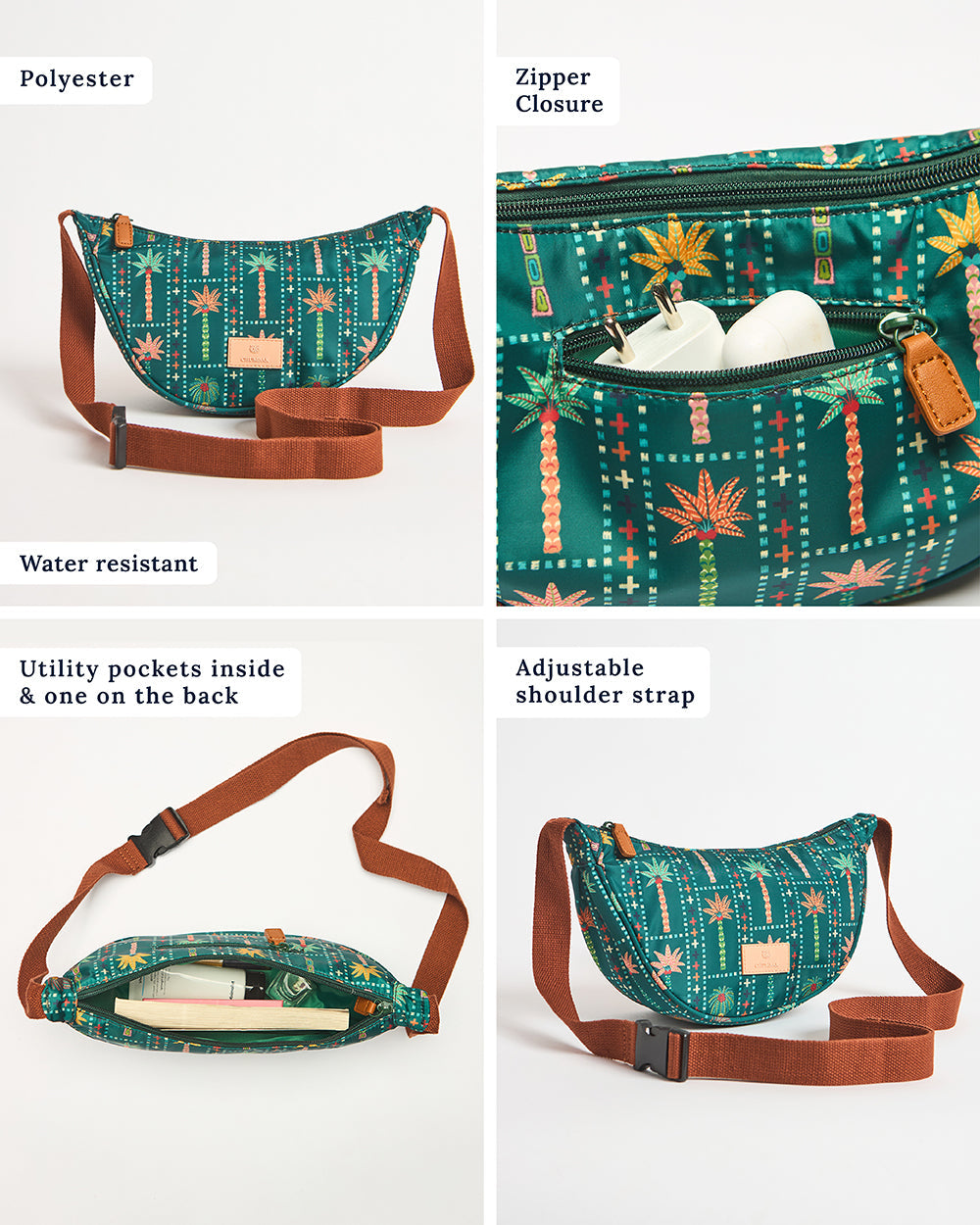 Trippy Half Moon Shoulder Bag - Palms