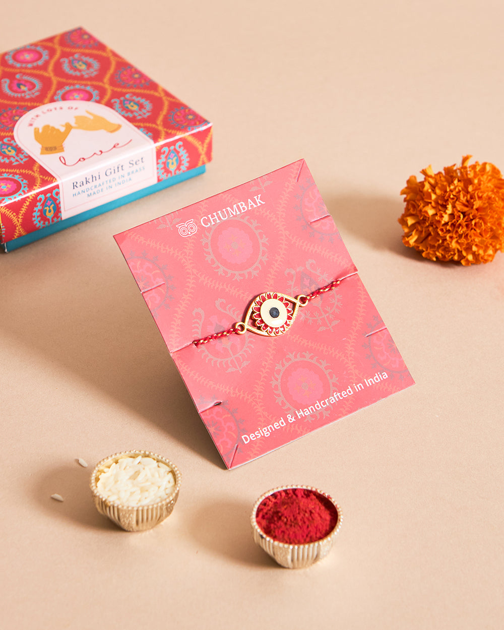 Evil-Eye Red Rakhi - Brass Motif