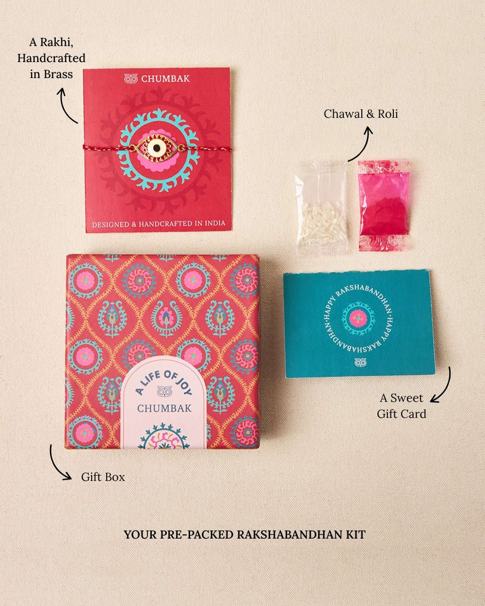 Evil-Eye Red Rakhi - Brass Motif