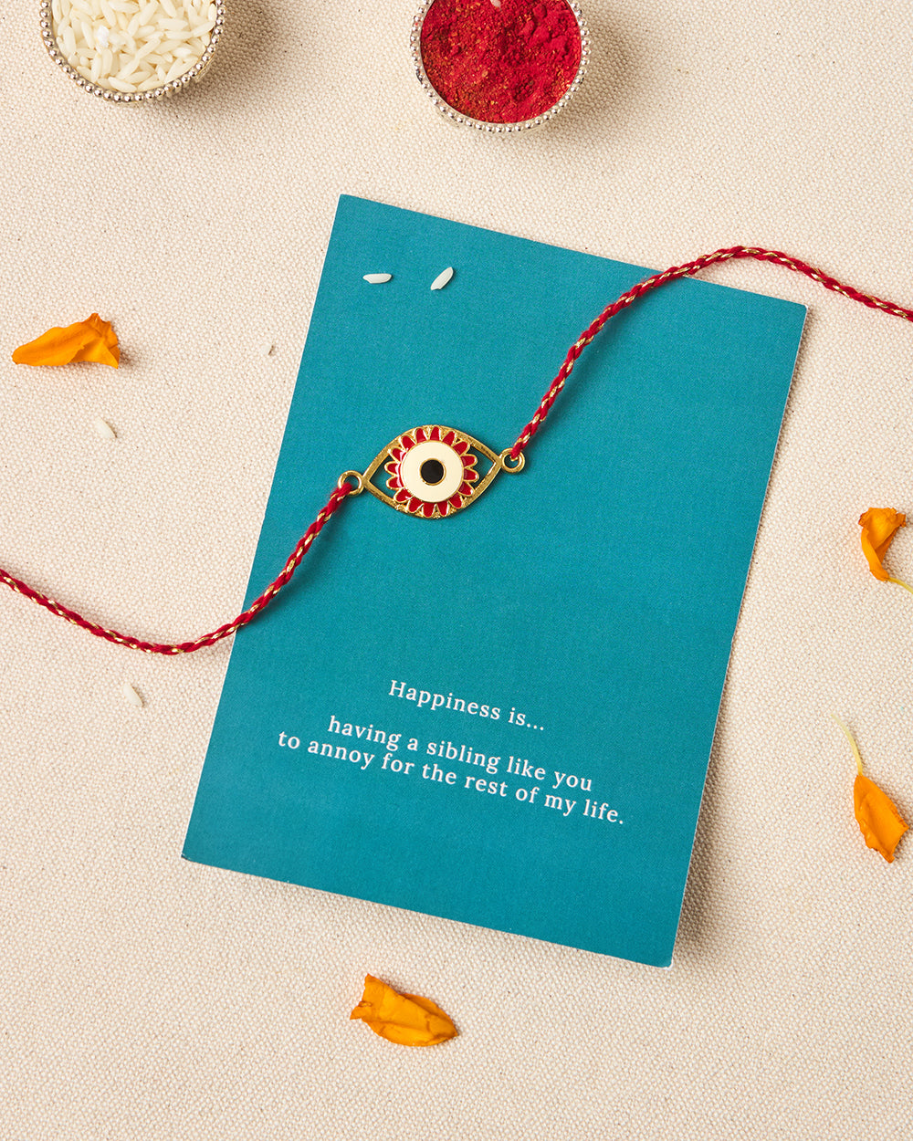 Evil-Eye Red Rakhi - Brass Motif