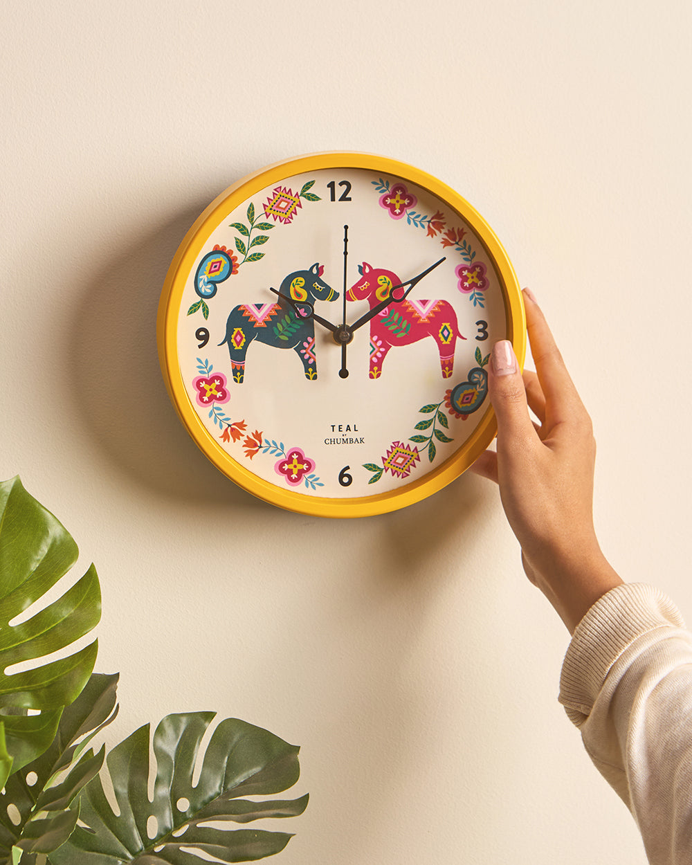 Teal by Chumbak Carnival Horses Table and Wall clock, 8' dia