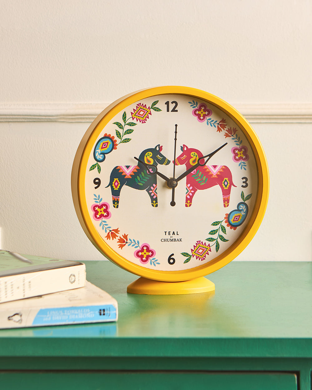 Teal by Chumbak Carnival Horses Table and Wall clock, 8' dia
