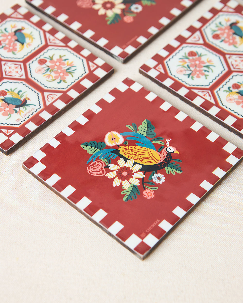 Monal Wooden Coasters - Set of 6, 4" | Kashmir Trails