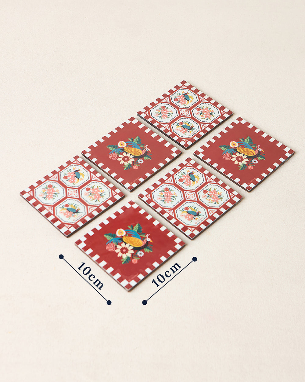 Monal Wooden Coasters - Set of 6, 4" | Kashmir Trails