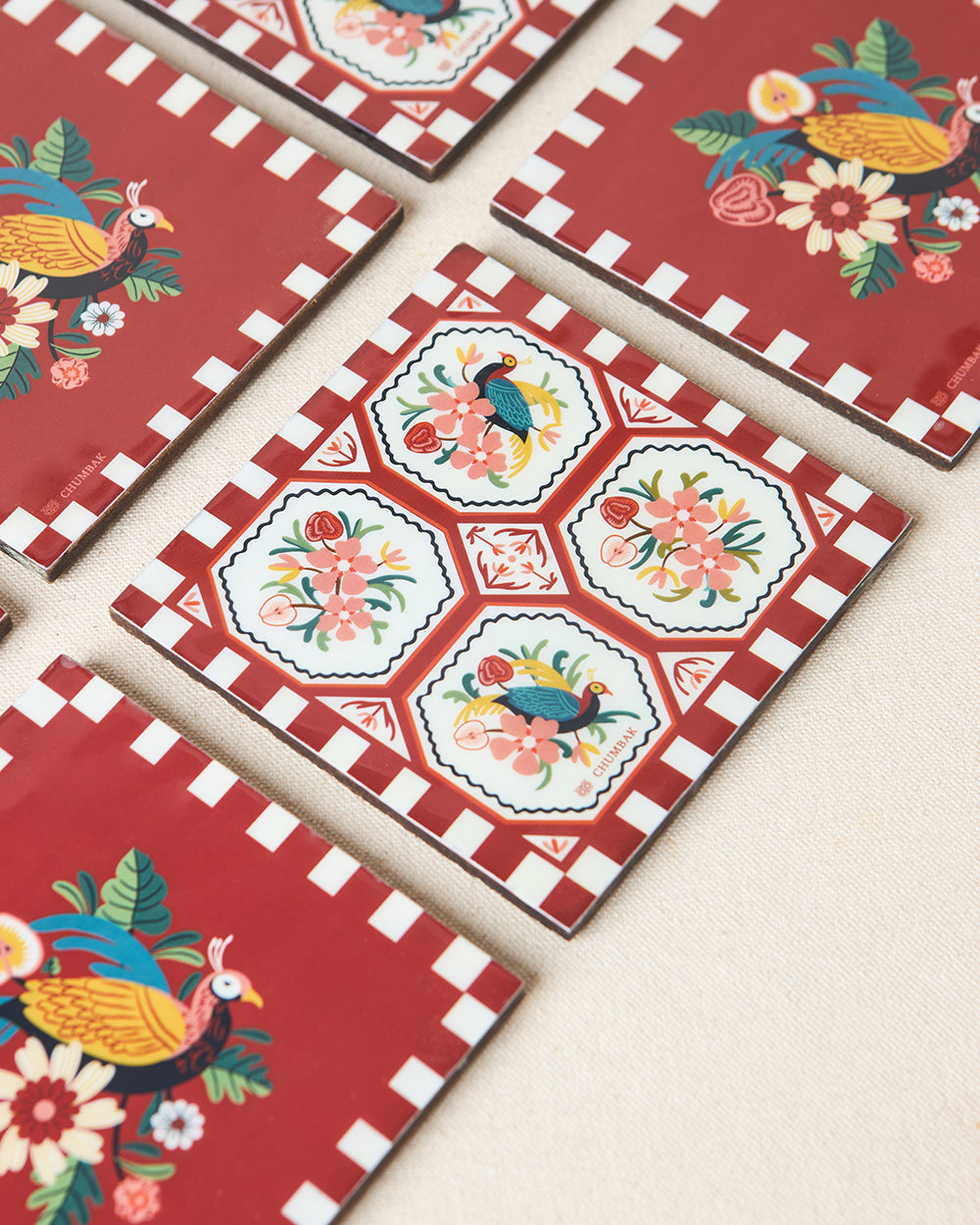Monal Wooden Coasters - Set of 6, 4" | Kashmir Trails