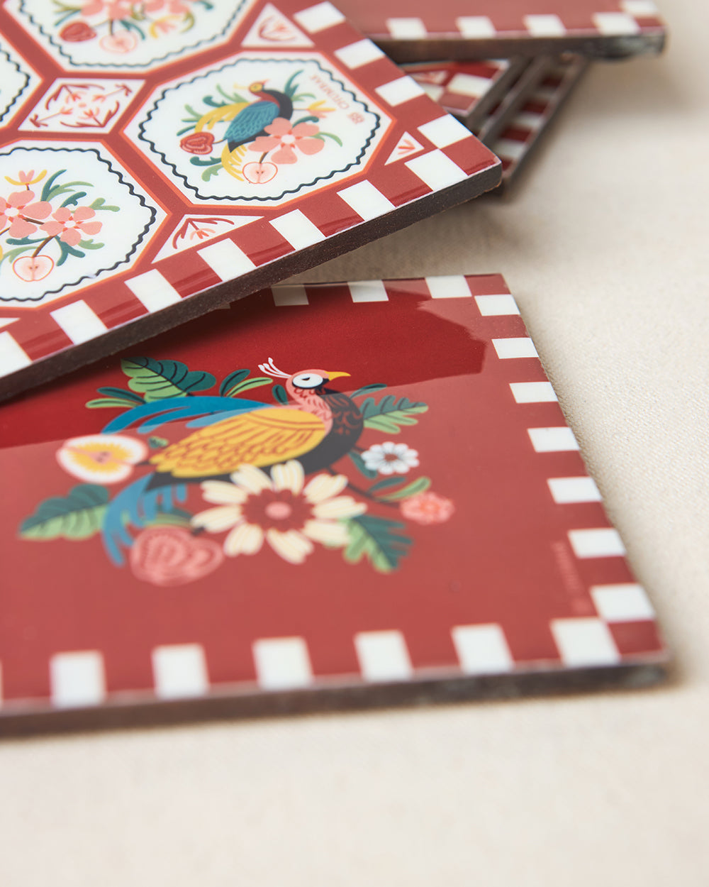 Monal Wooden Coasters - Set of 6, 4" | Kashmir Trails