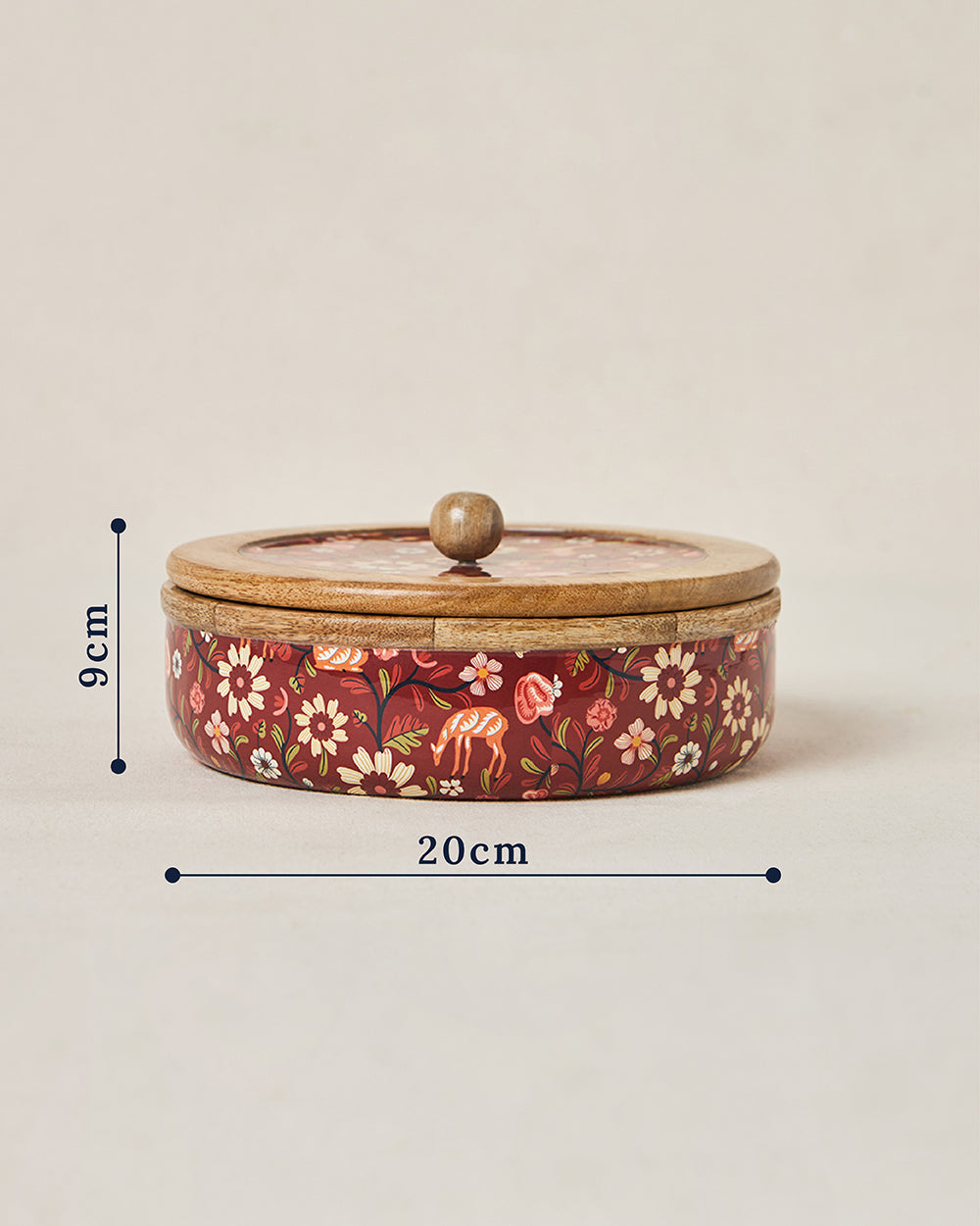 Apple Orchards Wooden Roti Box, 8" dia | Kashmir Trails