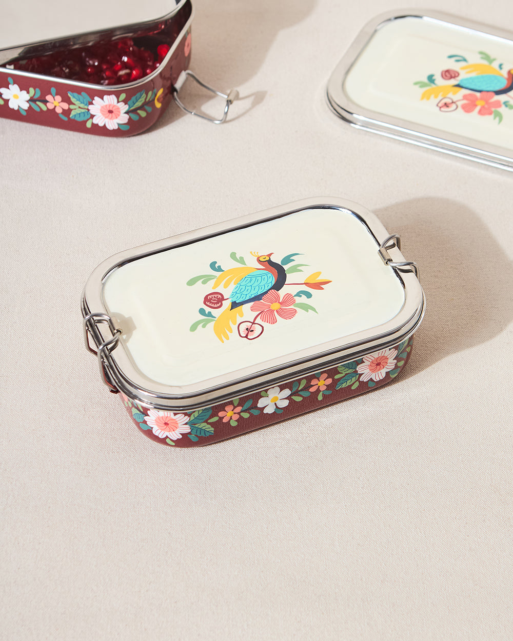 Monal Hand-painted Rectangular Tiffin, 650ml | Kashmir Trails