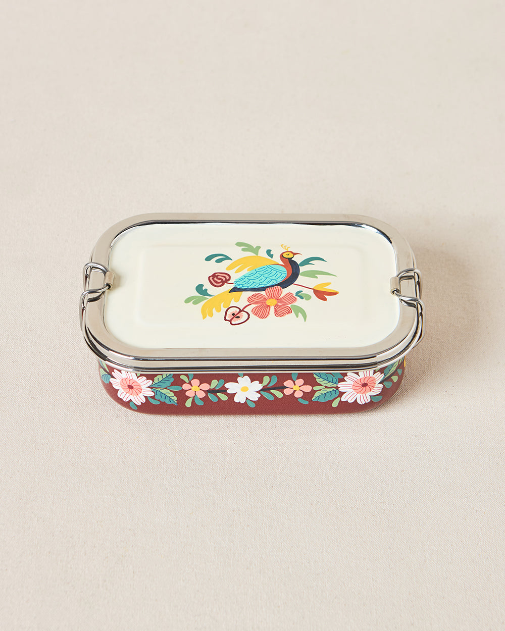 Monal Hand-painted Rectangular Tiffin, 650ml | Kashmir Trails