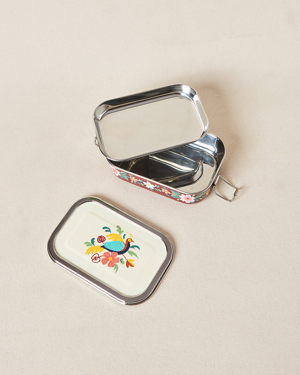 Monal Hand-painted Rectangular Tiffin, 650ml | Kashmir Trails