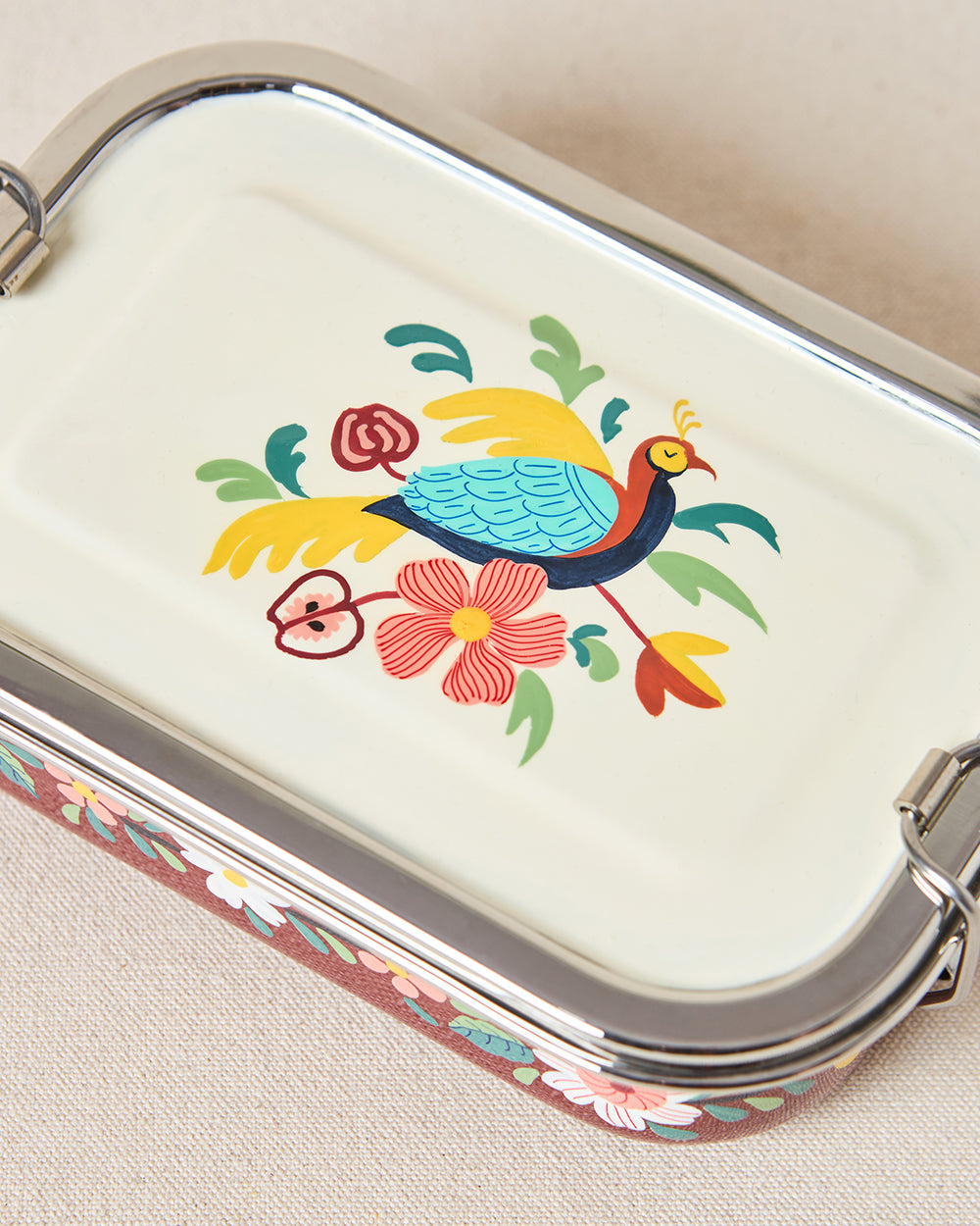 Monal Hand-painted Rectangular Tiffin, 650ml | Kashmir Trails