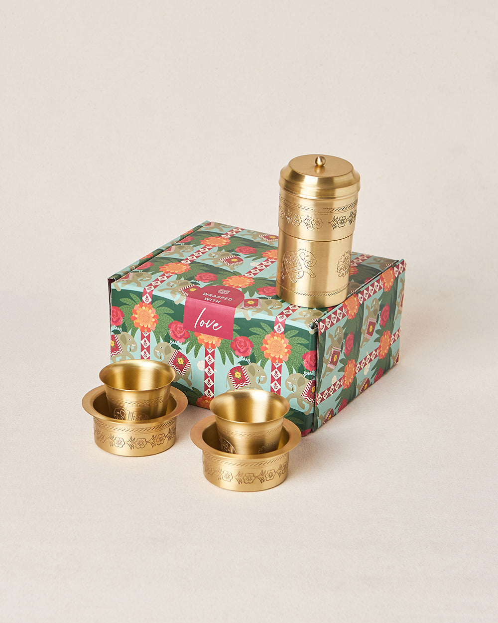 Royal Tusker Brass Filter Coffee Gift Set - Set of 3 | Palace Memoirs