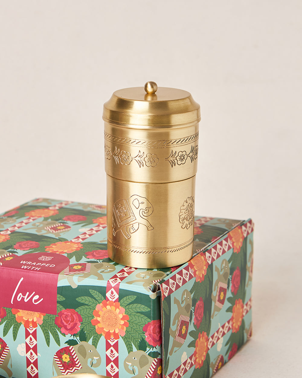 Royal Tusker Brass Filter Coffee Gift Set - Set of 3 | Palace Memoirs