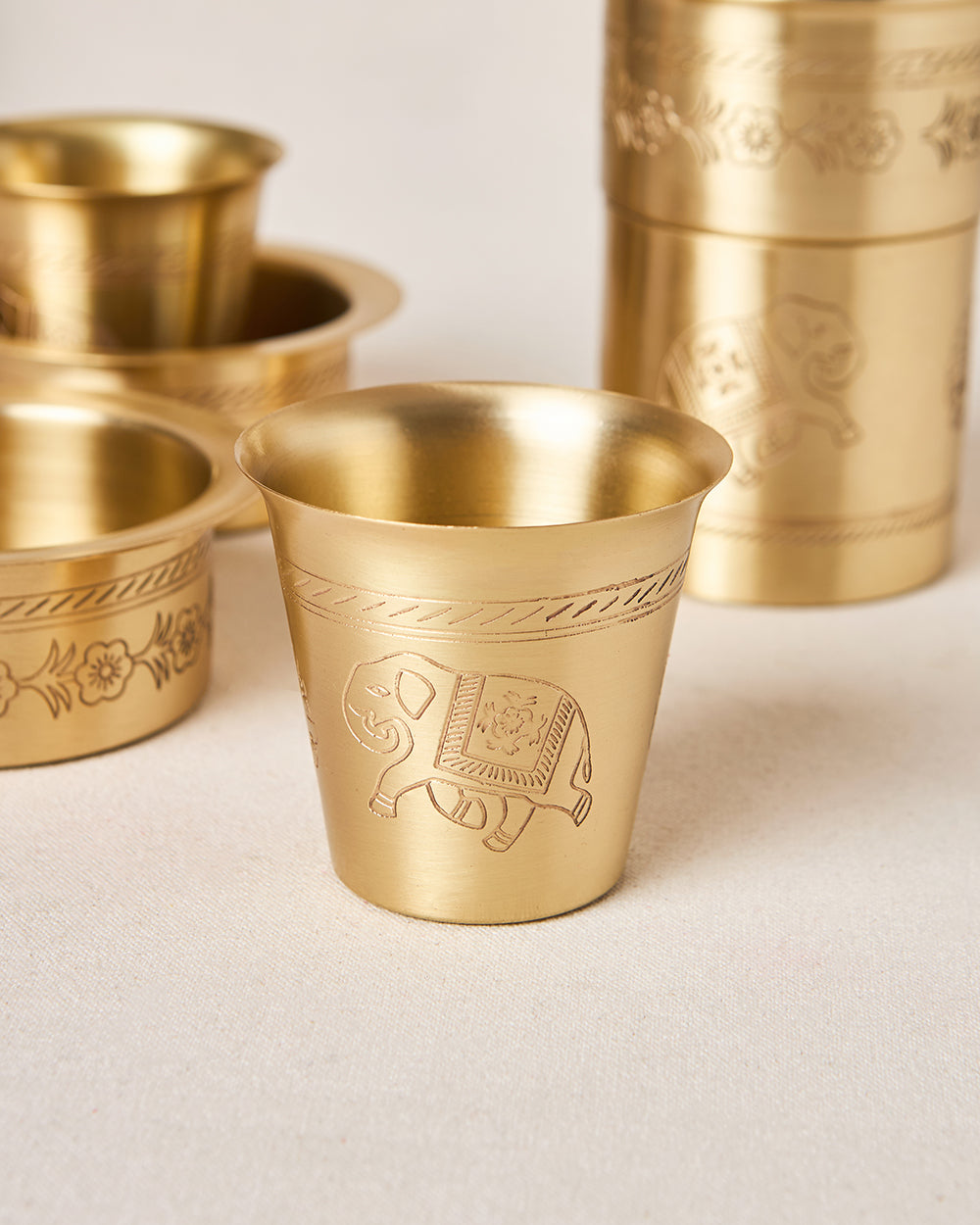 Royal Tusker Brass Filter Coffee Gift Set - Set of 3 | Palace Memoirs