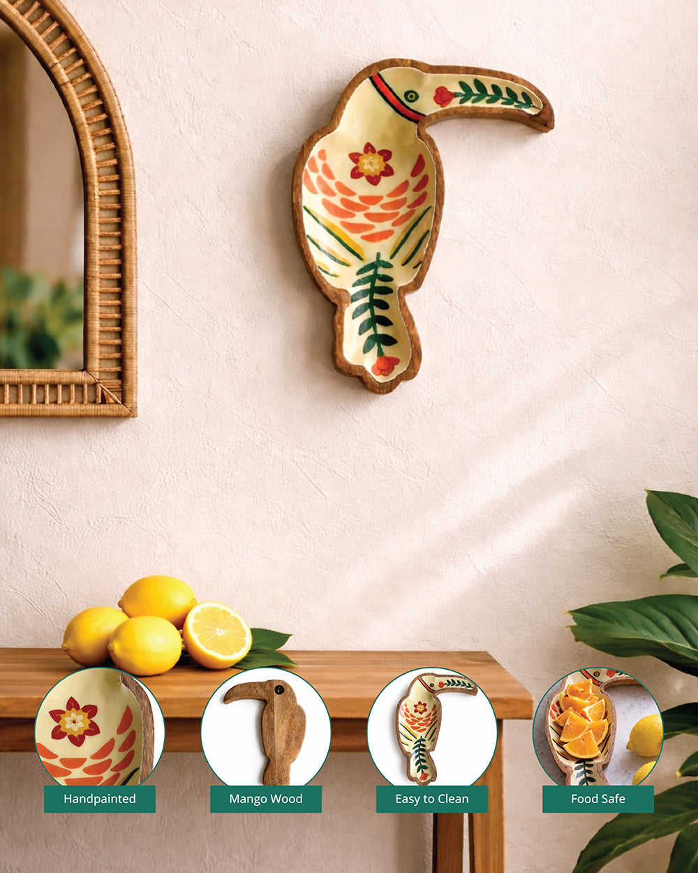 Birdie Wooden Platter-cum-Wall Décor ( Large) | Citrus Zest