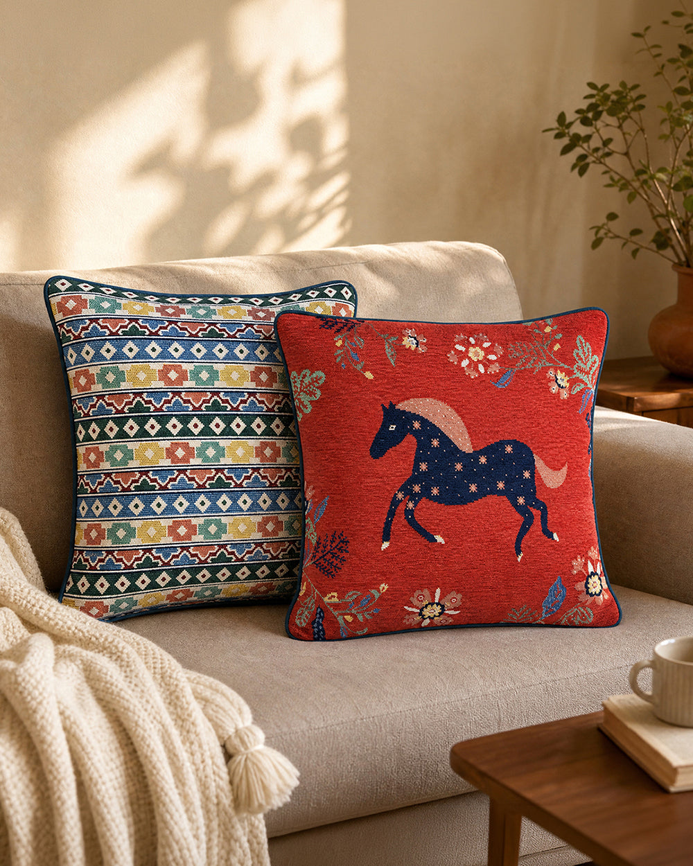 Galloping Grove Jacquard Cushion Cover - Set of 2 | Forest Folklore