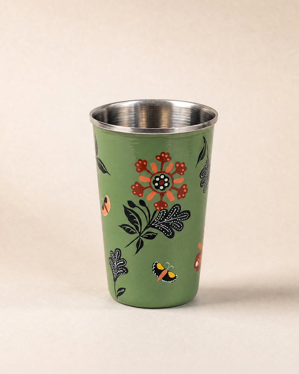 Bloom Steel Tumbler - 350 ml, Handpainted | Forest Folklore
