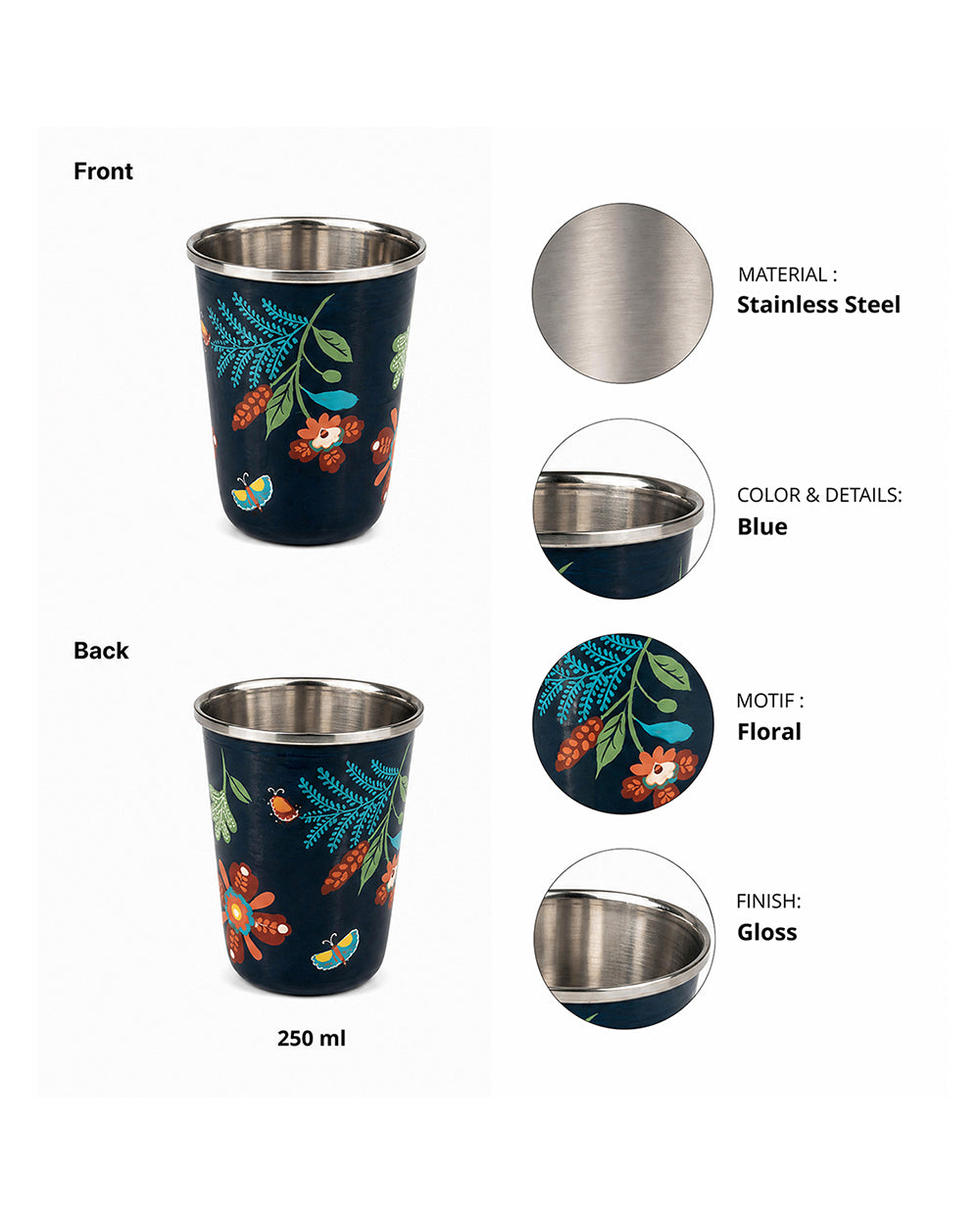 Bloom Steel Tumbler - 250 ml, Handpainted | Forest Folklore