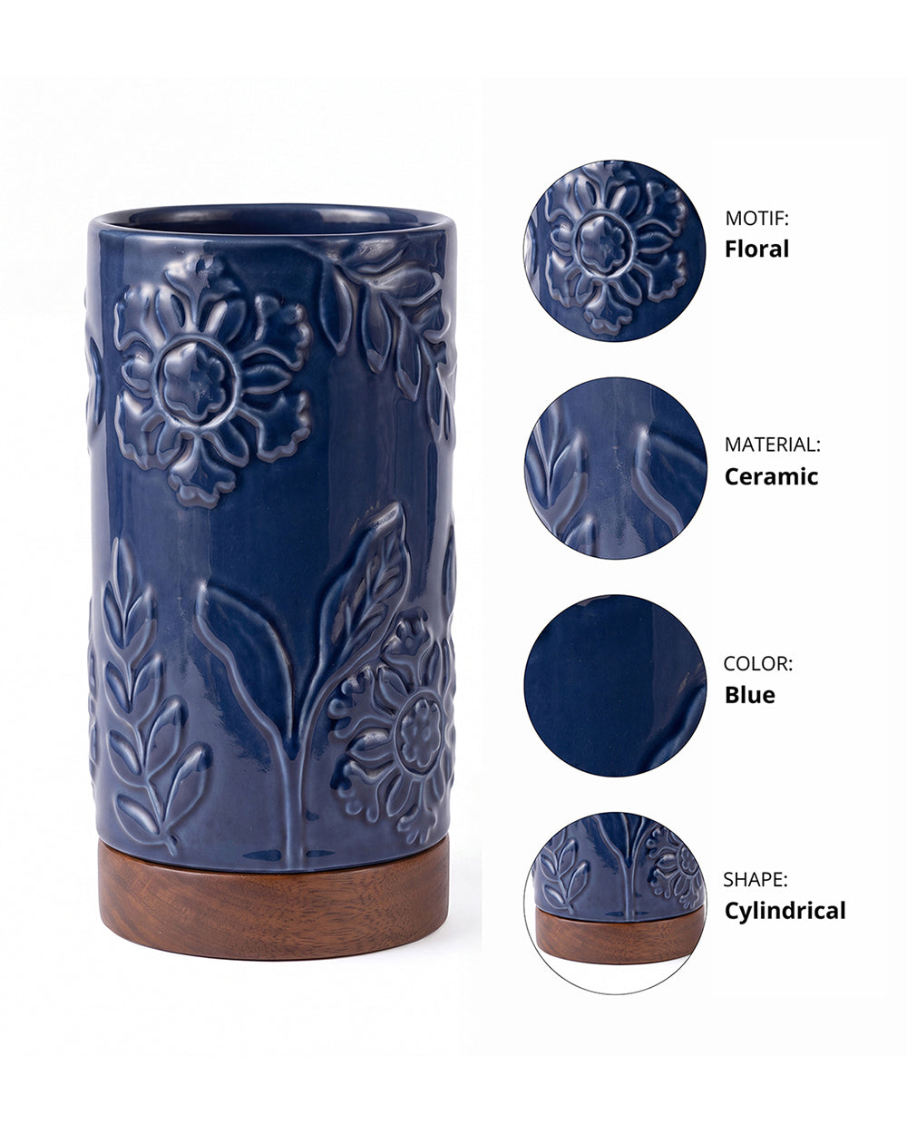 Midnight  Bloom Vase with Wooden Base | Forest Folklore