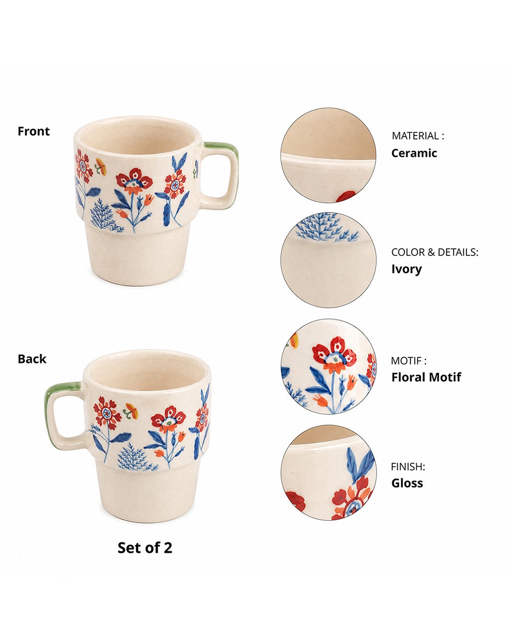 Wild Bloom Stacked Mug Set of 2 | Forest Folklore